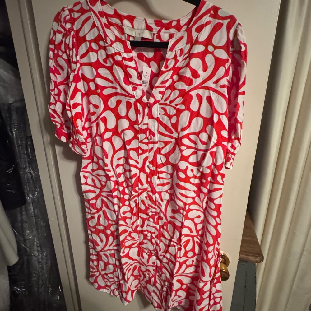 LOFT Vibrant Red and White Summer Dress